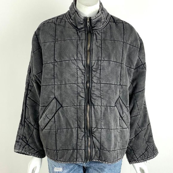 Free People Dolman Quilted Knit Jacket Oversized Zip Front Black Medium - Picture 3 of 9